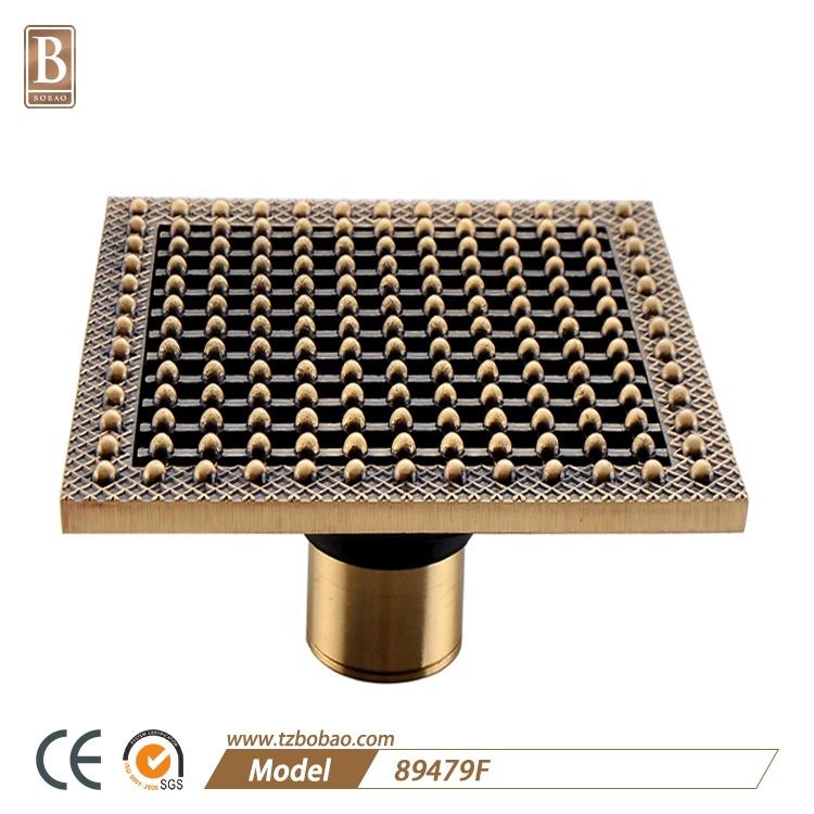 Bathroom Shower Antique Brass Square Tile Insert Drain Anti-odor Invisible Floor Drain