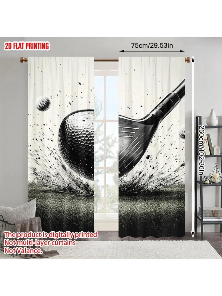 2pcs, plane printing Popular Curtain Panels golf Versatile Polyester Fabric (without rod) Decorations For Home Perfect for