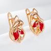 Модные серьги-капли цвета розового золота с красной эмалью для женщин, с натуральным цирконом, в виде цветка, для свадьбы, вечеринки, винтажные украшения для девушки