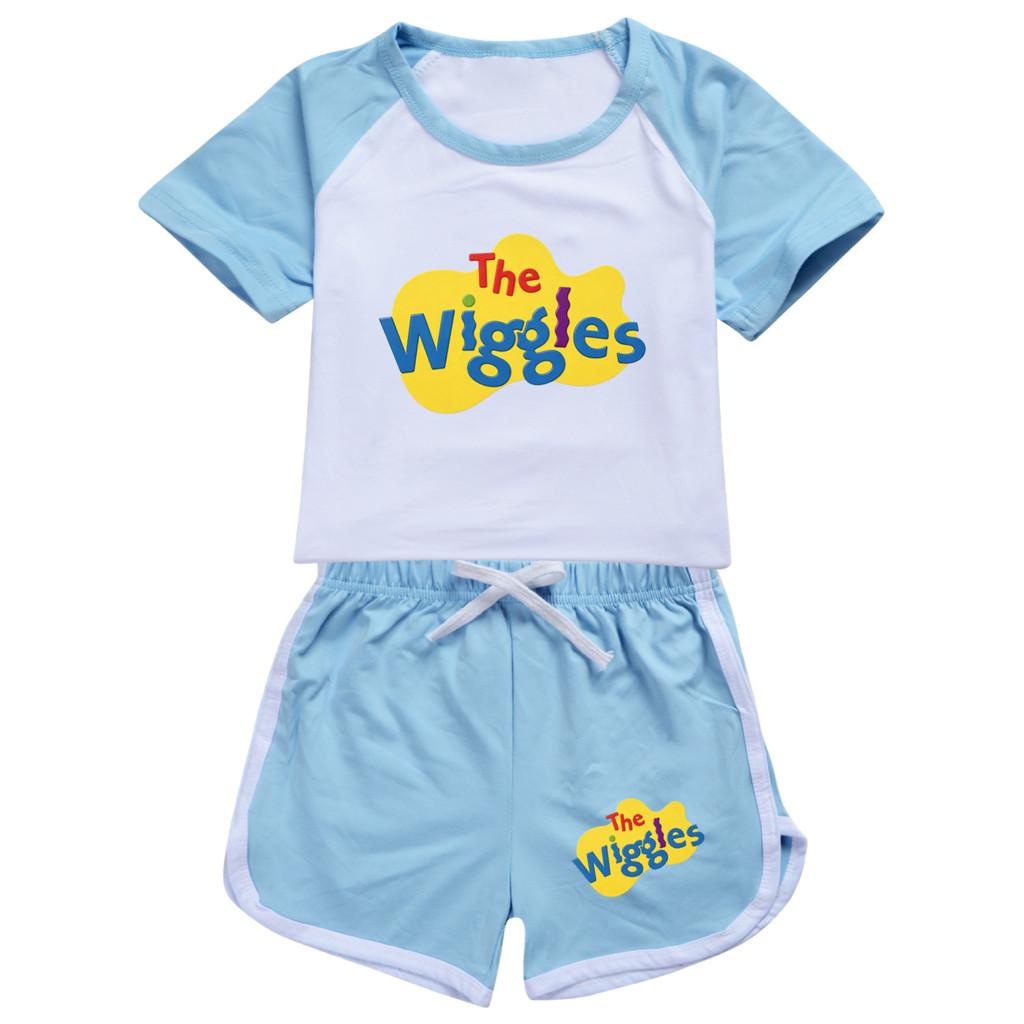 5671 Kids Boys Girls The Wiggles Print Outdoor T-shirt Shorts Tracksuit 2pcs/Sets