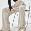 New Fashion Solid Casual Wide Leg Pants for Women Elegant Loose Straight High Waist Ladies Trousers Women Pockets Drawstring Woman Sports Pants 25710
