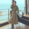Женская весна и осень, новая длинная ветровка цвета хаки в стиле Хепберн, свободная двубортная куртка большого размера для женщин