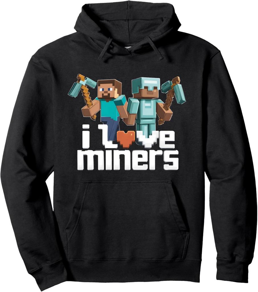 I Love Miners Funny Mining Gamer Pixel Pickaxe Unisex Hooded Sweatshirt