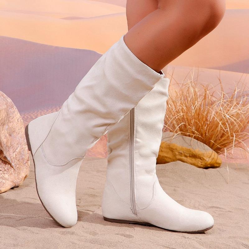 Flats Warm Cotton Shoes Women High Boots Winter Suede Snow Boots Trend Round Toe Casual Walking Western Botas Mujer Zipper