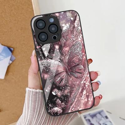 Чехол для телефона с бабочкой для iPhone 13 11 16 14 15 12 17 Pro Max 17 Air 16E XR 7 8 Plus SE 2020 2022 Противоударная крышка из закаленного стекла