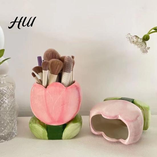 Flower-shaped Pen Holder Ceramic Flower Cute Desk Office Storage Box Stationery Shelf Desktop Organizer Multifunctional Aesthetic for Makeup