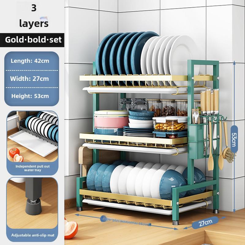 Multi-Layer Kitchen Dish and Bowl Rack with Drainage System