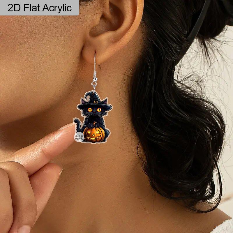 2D Плоские Милые Акриловые Серьги-Подвески на Хэллоуин Черная Кошка Тыква Женские Осенние Аксессуары Тыква Шармы Ювелирные Изделия Подарки