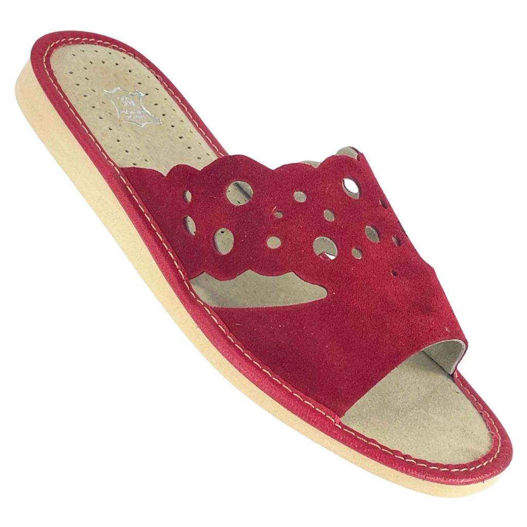 Women's leather slippers, red house slippers 35