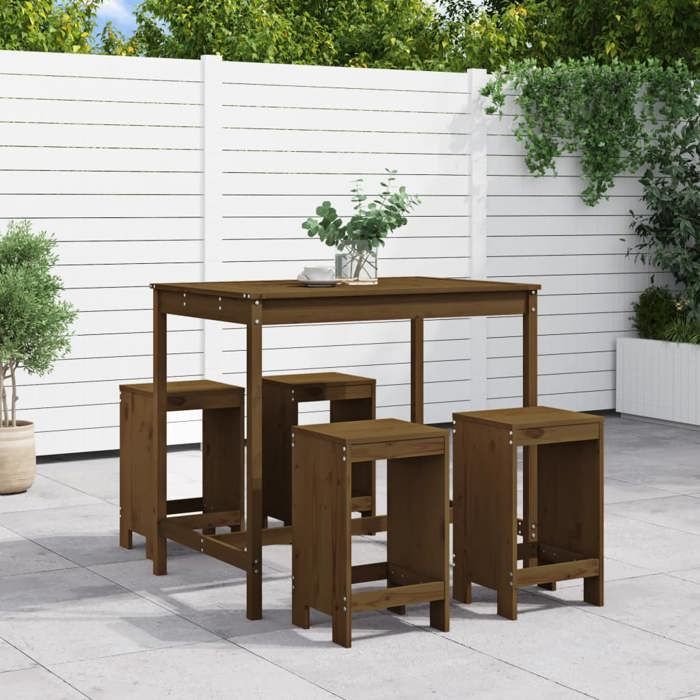 VidaXL 5-piece Garden Bar Set Honey Brown Solid Pine Wood, Pub Set, Patio Bar Set, Set 3157748