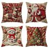 4-Piece Christmas Pillow Cover Set with Santa, Snowman, and Reindeer Designs for Living Room & Bedroom Decor