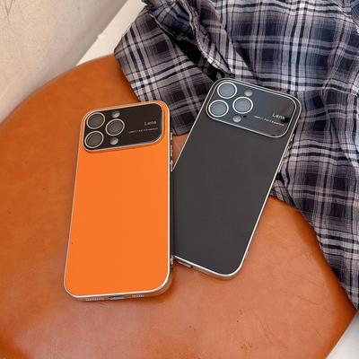 Деловой оранжевый чехол-защита для камеры из ПУ-кожи для iPhone 17 Air 16 15 14 13 12 11 Pro Max Plus Матовый противоударный чехол