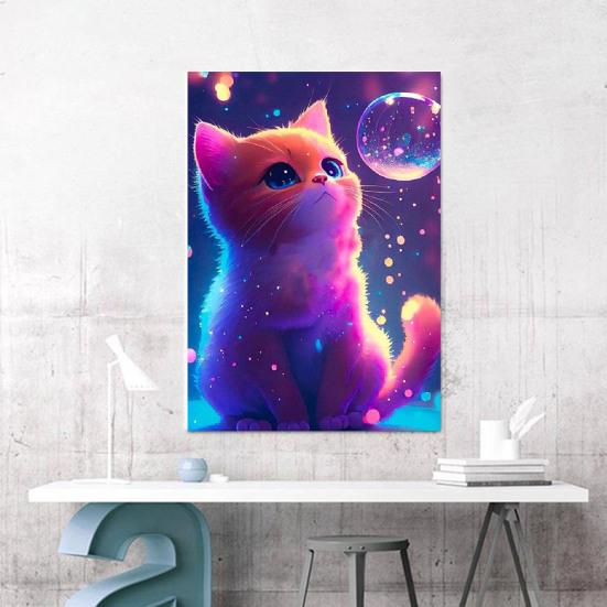 1 Set Cat Rhinestone Painting with Canvas Drill Tools Animal 5D Full Drill DIY Crafts Rhinestone Art Drawing Decoration Kit Beginners Adults Kids Gift