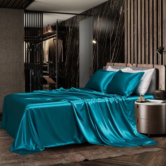 Глянцевые атласные простыни Однотонные наволочки Простыня на резинке Охлаждающая простыня без складок Шелковистая простыня