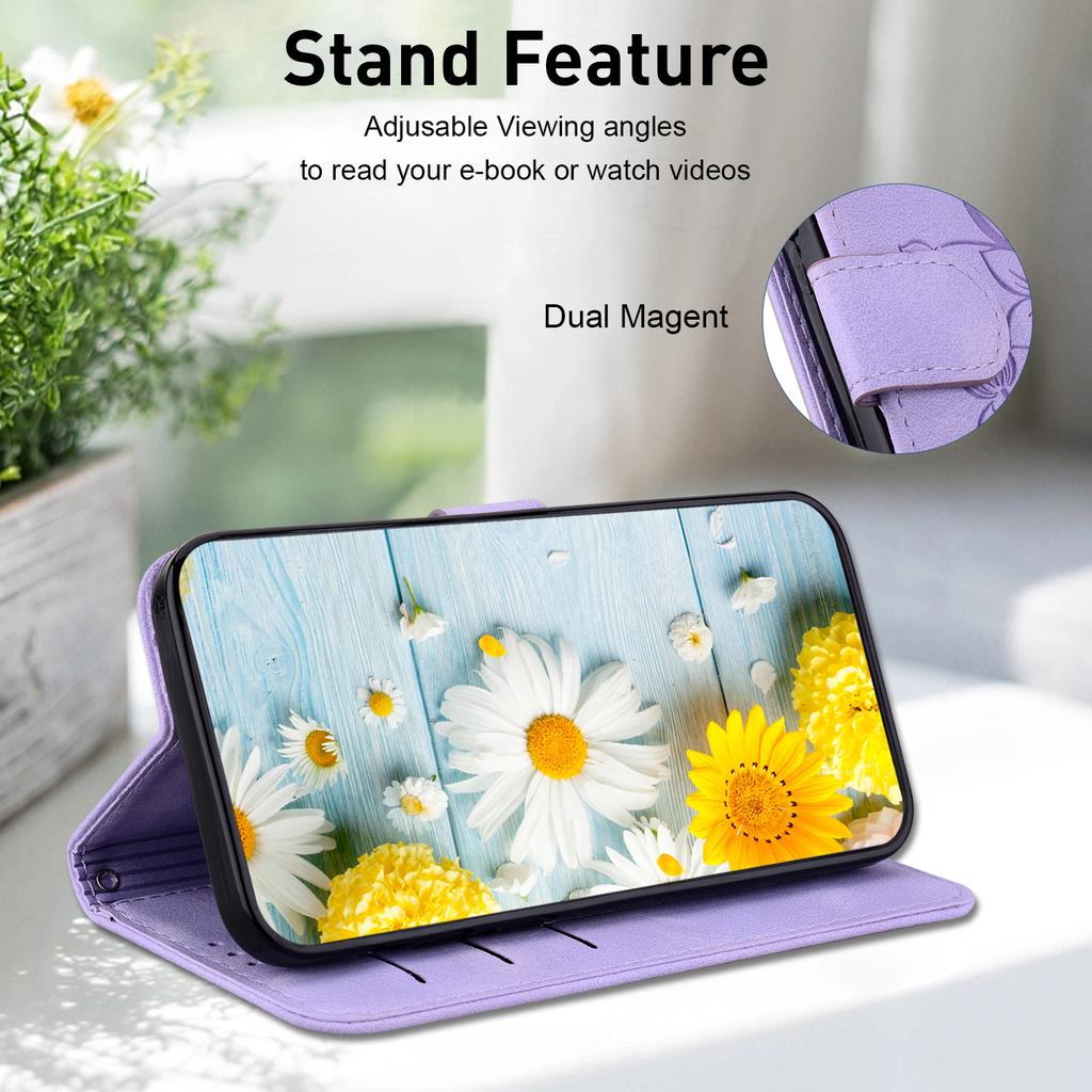Чехол-книжка из кожи с тиснением Lily Fower для Samsung Galaxy S25Plus S24 S23 Ultra с подставкой и слотом для карт, чехол-кобура для Galaxy A16 A06 A55 M35 M55