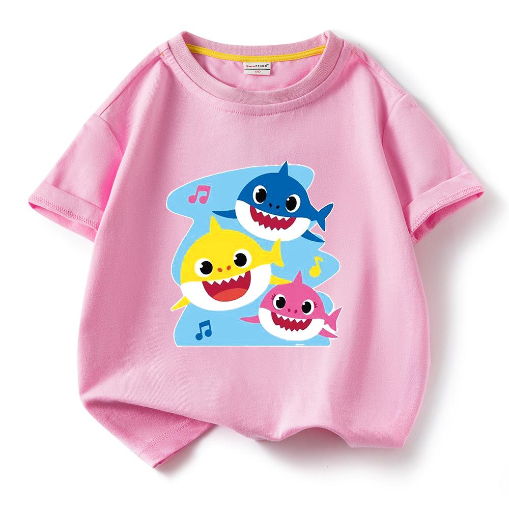 Хлопковая футболка с коротким рукавом Baby Shark для детей – Летняя одежда для мальчиков и девочек, 2024