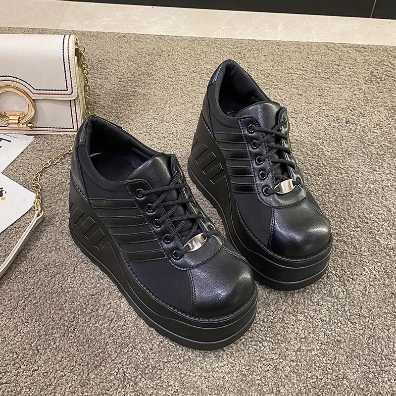 Spring/autumn High Heel Fashion Sneakers Lace-up Solid Ladies Shoes On Sale 2024 High Quality Wedges Women's Vulcanize Shoes