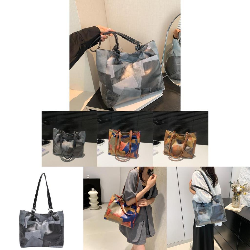 Fashionable Pu Tote Bag For Women In Cool Gray Blue And Brown Colors