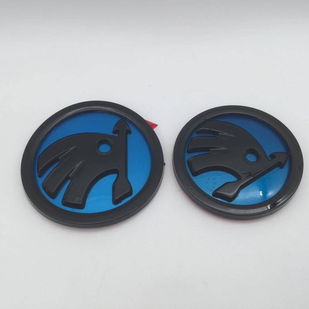 wzvbd3 2pcs 90mm 80mm for SKODA Car Front Grille Head Hood Bonnet Emblem Rear Tail Bumper Trunk Sticker Badge Styling Accessories
