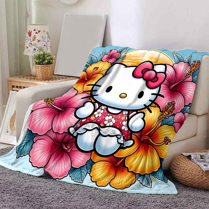1pc Hello Kitty in Tropical Paradise Blanket Soft Warm Throw Blankets for Home Decor Gift, Living Room, Travel, Camping, Car Blankets, Beach, Office N