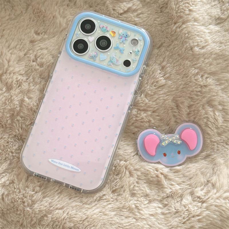Синий держатель для мыши и чехол для телефона в горошек для iPhone 16/17 Pro Max