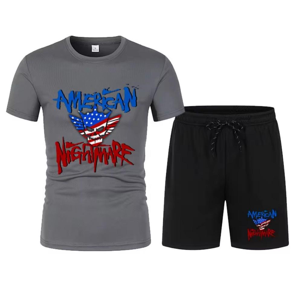 2025 Новый мужской черный Cody Rhodes Skeleton Mesh футболка + шорты комплект летний дышащий быстросохнущий короткий рукав толстовка спортивный комплект