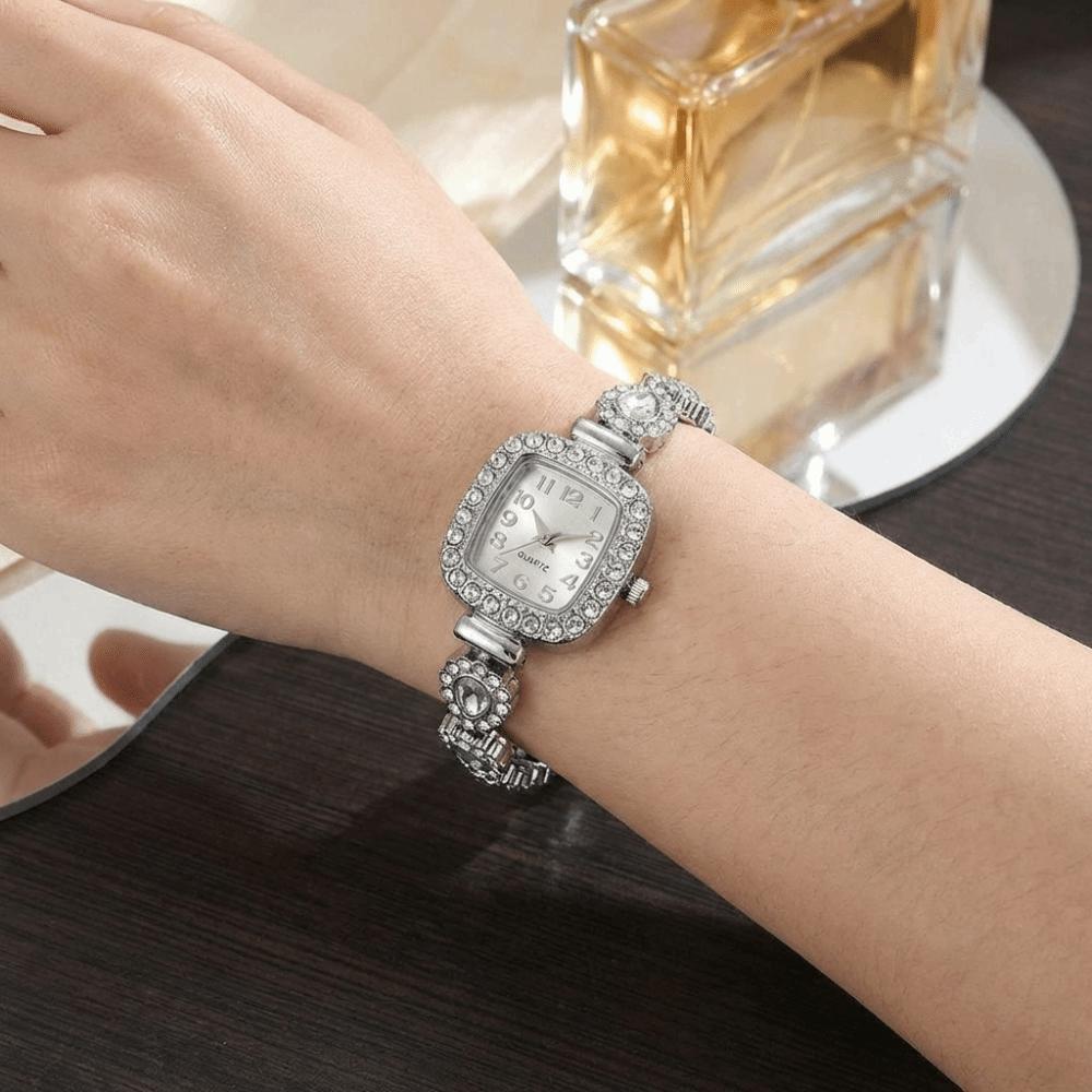 Diamond Studded Watch Strap Square Shaped Watch Rhinestone Women Wristwatch Quartz Watches  Gift