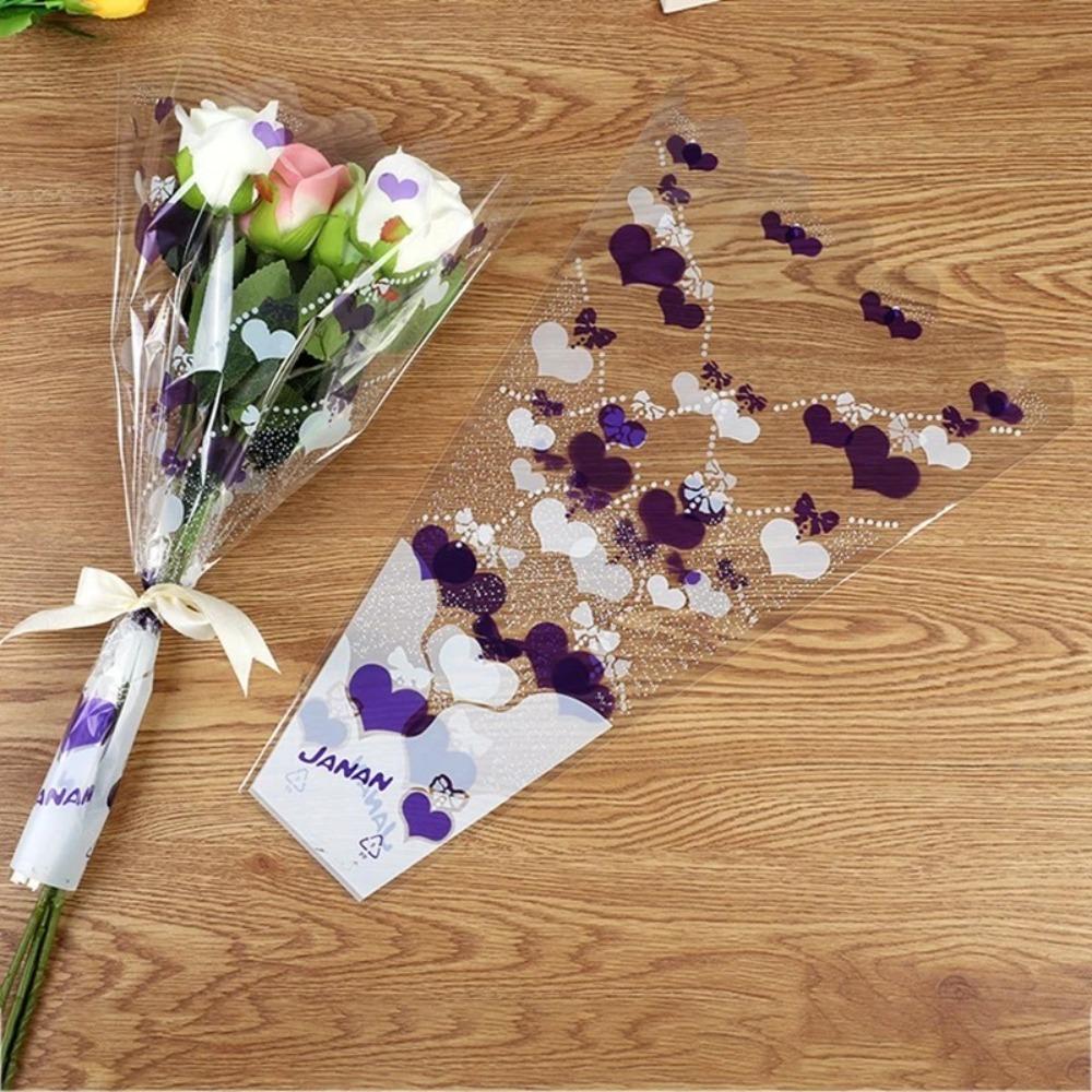 100pcs Rose Bagging Rose Bouquet Wrapping Sleeve Flower Transparent Packaging Wrappers Christmas