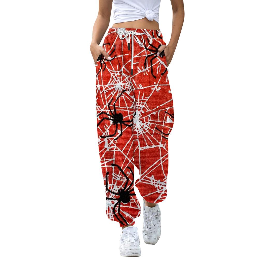 Women's Casual Fashion Halloween Printed Leisure Pants Sweatpants Trousers Drawstring Elastic Waist Drawstring Drawstring Pants