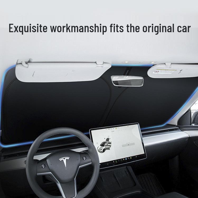 Персонализируемый солнцезащитный козырек с логотипом для Tesla Model Y - Теплоизоляция и защита от солнца для лобового стекла