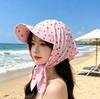 Summer plaid small flower lace-up sun hat children outdoor travel small fresh big eaves sun protection headscarf hat tide