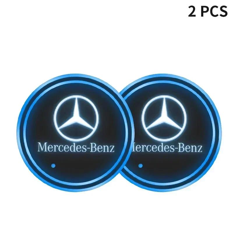 1/2PCS Car Luminous Water Cup Pad LED Atmosphere Light For Mercedes Benz B/C/E/S Class A Class C200L GLC GLE CLA accessories lll1