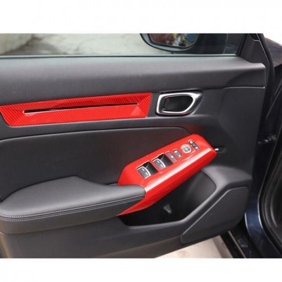 Декоративная накладка-полоска на подлокотник внутренней двери для Honda Civic 22- Красный углепластик