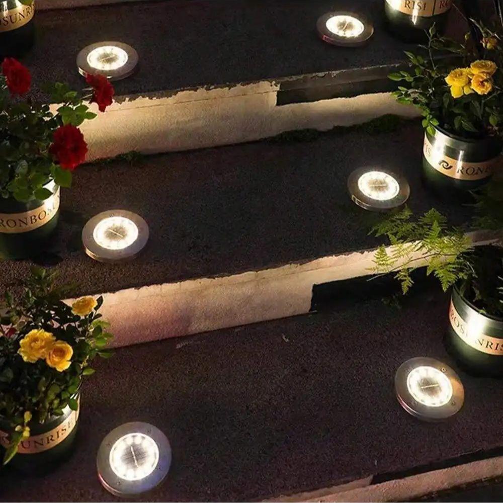 Solar Power Disk Light Outdoor Garden Solar Underground Light 8LED Deck Light Spotlight Buried Solar LED Lamp Garden Decoration