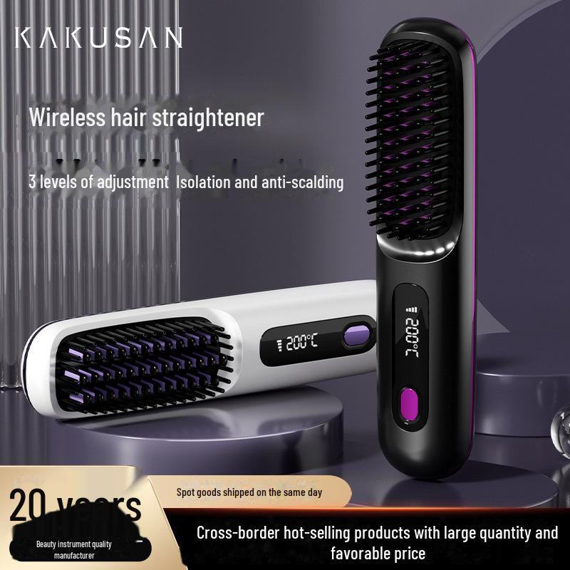 Portable Wireless Hair Straightening Comb - Anti-Scald, LCD Display, Long-Lasting Styling, Gentle On Hair, Ideal for Inner Buckle Bangs
