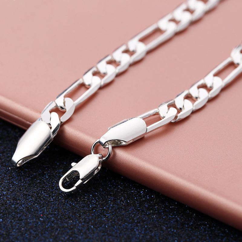 18K White Gold Plated Chain Bracelet, 6MM Flat Design, European and American Style.
