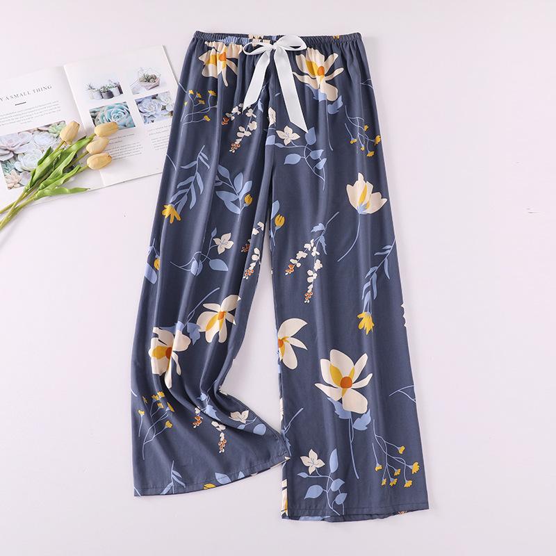 Весенние и летние тонкие домашние брюки, женские милые повседневные брюки с цветочным принтом, которые можно носить на улице, свободные домашние цельные пижамные брюки