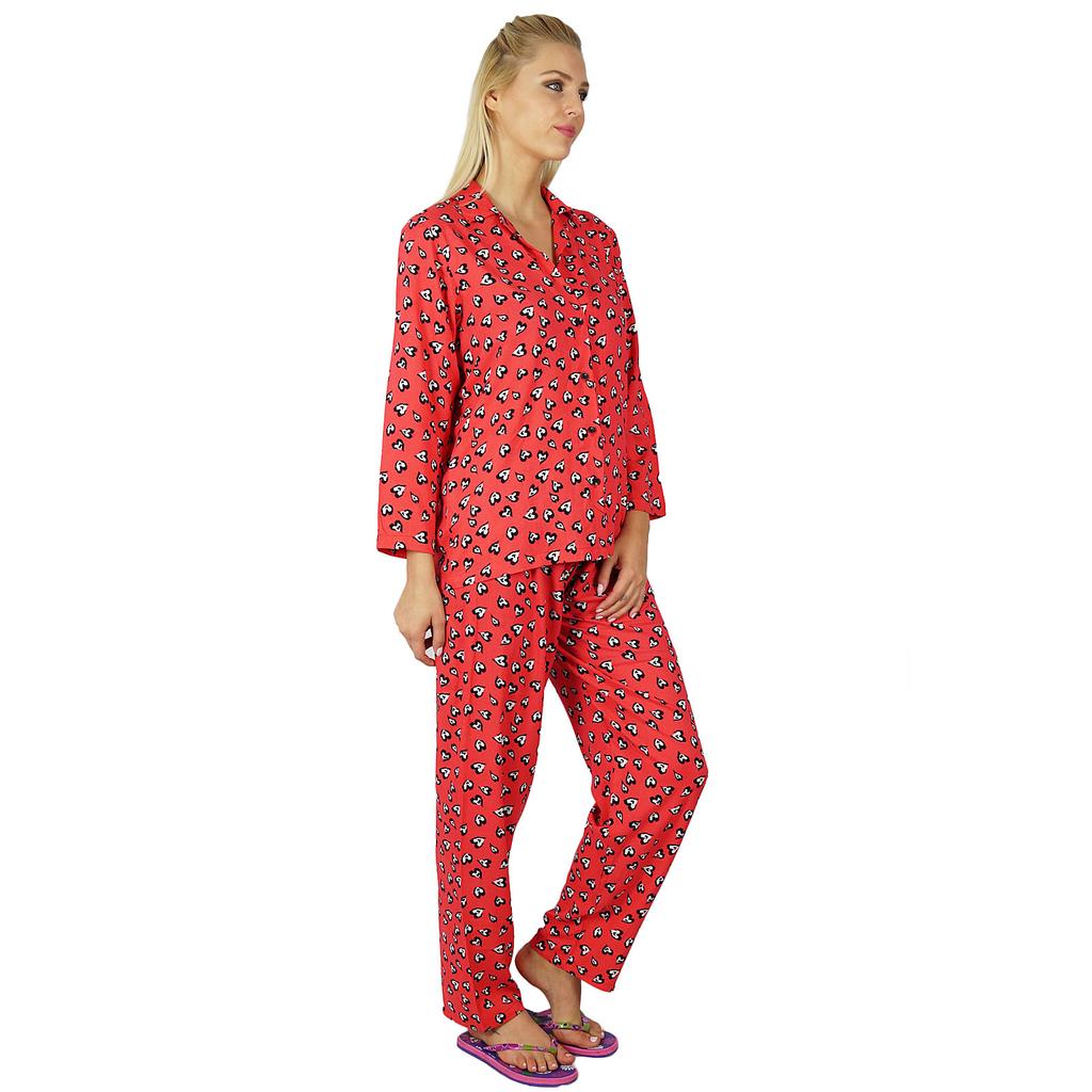 Bimba Women Rayon Night Wear Pajama Set Printed Full Sleeve Shirt with