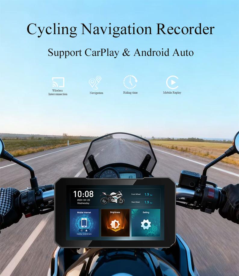 IP67Waterproof Touch Screen GPS Navigator Mirror Link Android Auto 5" Carplay Screen Worldwide Map for Motorcycle