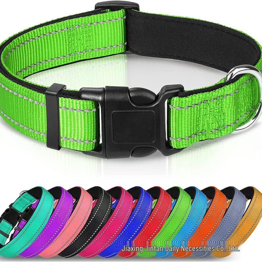 Adjustable Reflective Breathable Nylon Dog Collar and Leash Set - Medium Size