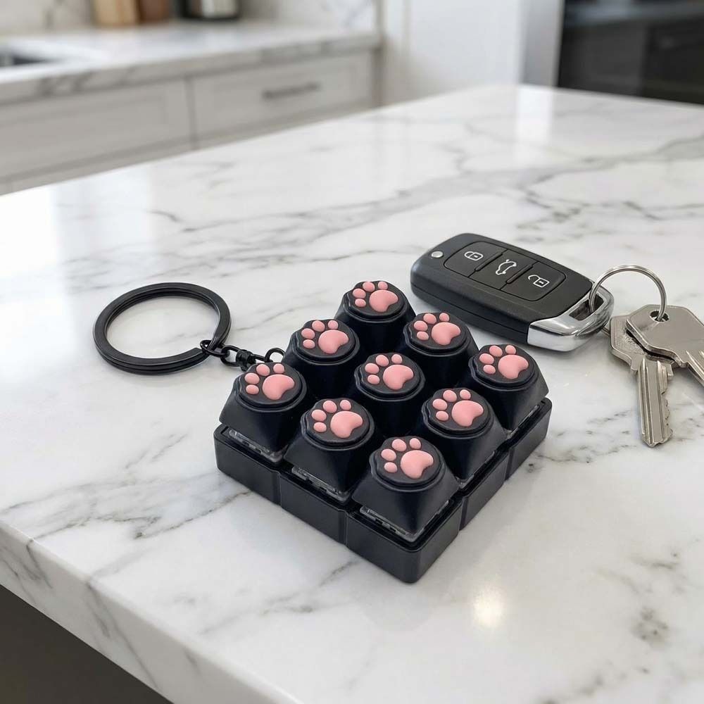 Mechanical Keycaps Decompression Keyring Funny Stress Relief Pendant Cat Paw Keychain Pass Time