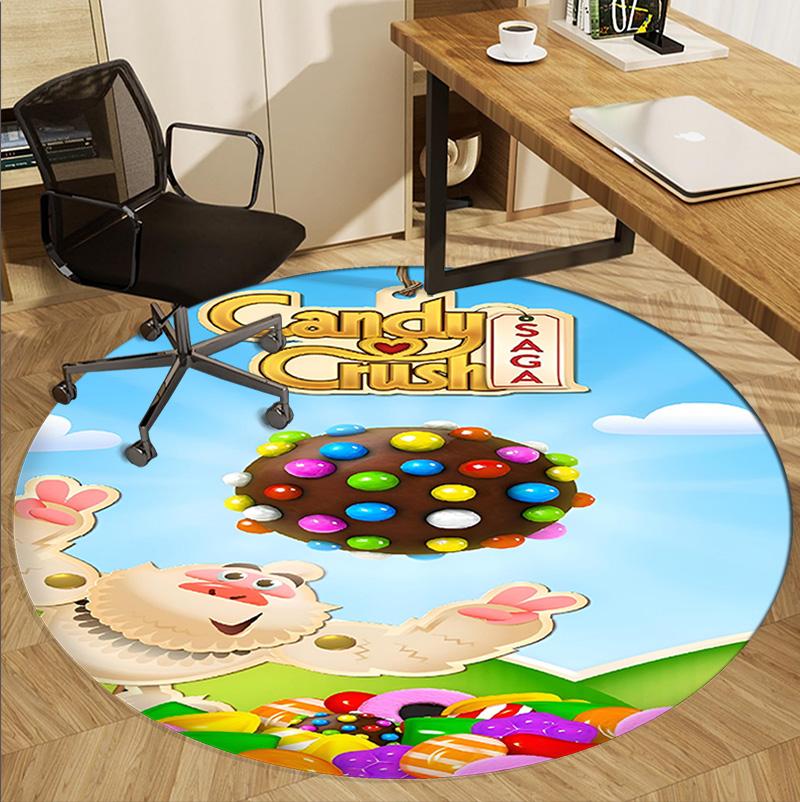 Candy Crush Saga Pattern Round Rug, Indoor/Outdoor Mat, for Picnic, Gameroom, Bedroom, Office, Living Room, Home Decor Carpet, Birthday Gift