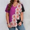 Повседневная Универсальная Модная Тенденция Высококачественная Футболка с Коротким Рукавом и V-образным Вырезом с Цветочным Узором
