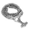 Men's Stainless Steel Vintage Viking Bear Head Thor Hammer Handmade Chain Pendant Necklace