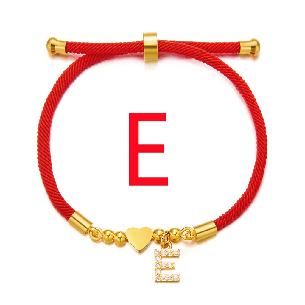 Женский браслет из нержавеющей стали с 26 буквами, AZ, алфавит, сердце, регулируемый плетеный браслет Lucky Red Rope, ювелирное изделие, подарок