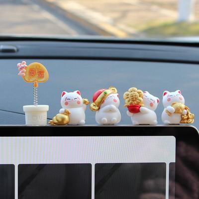 1 Набор Фигурка животного Кот удачи Автомобильные украшения Мультяшный Китайский Удача Богатство Машущий кот Модель Настольное украшение