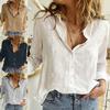 Однобортная женская рубашка с отложным воротником, приятная для кожи, сплошной цвет с длинным рукавом