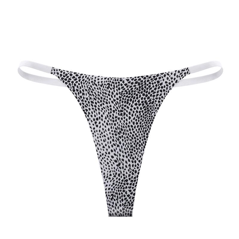 Leopard Print Low-Waist Seamless Thong - Women's Ice Silk Bikini Panties
