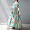 Летнее новое простое богемное длинное платье, расширенное и увеличенное, с короткими рукавами и круглым вырезом, с принтом, женская одежда
