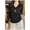 Women S Casual Lazy Style Hooded T Shirt Button Henley Neck Long Sleeve